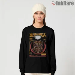Armored Titan Roaring Golden Emblem Shirt on black long sleeve shirt for women graphic tee