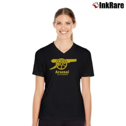 Women’s Arsenal FC Long Sleeve Soccer V-Neck Tee in black | Chic Neckline, Soft Texture