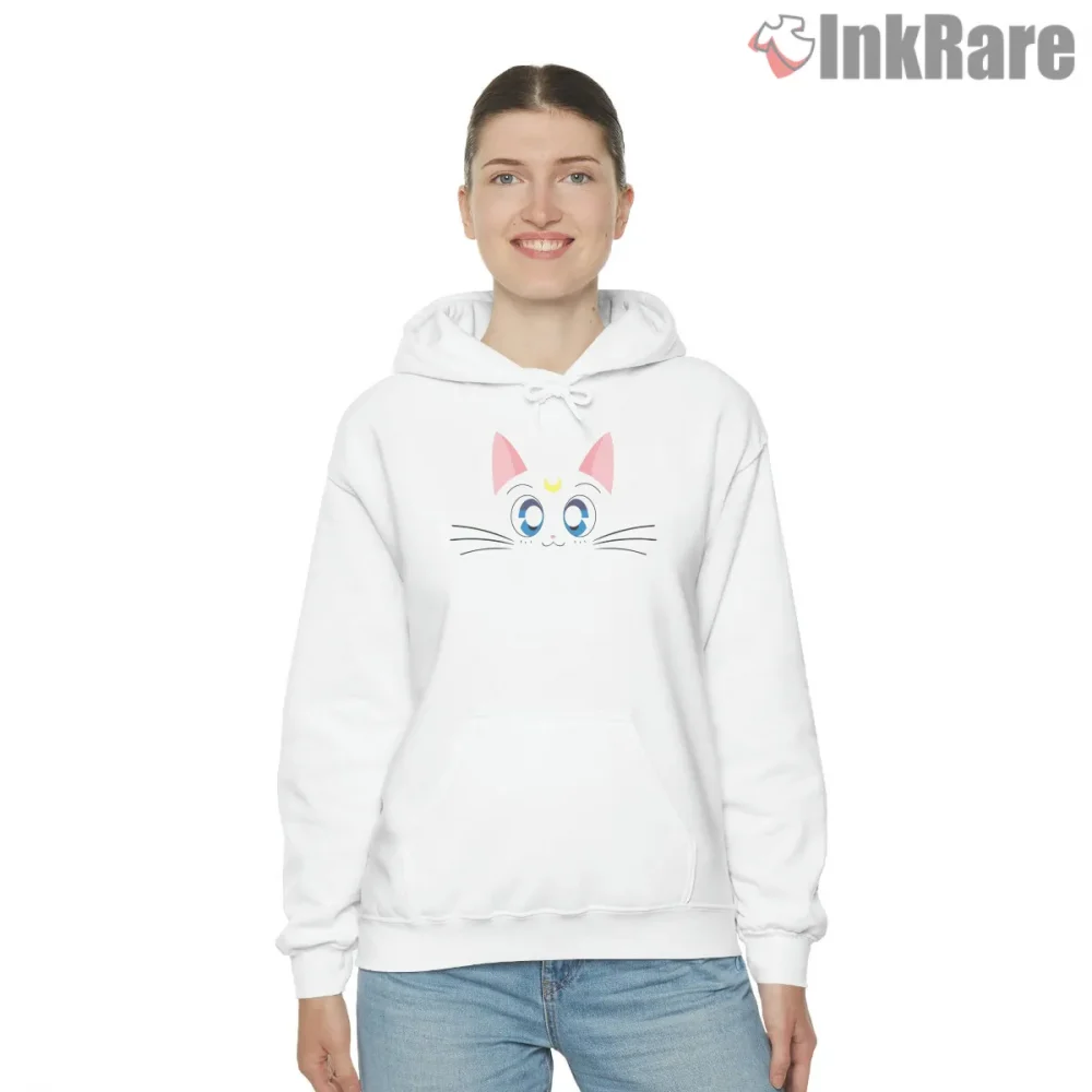 Artemis Minimal Cute Anime Cat Shirt on white hoodie for women graphic tee