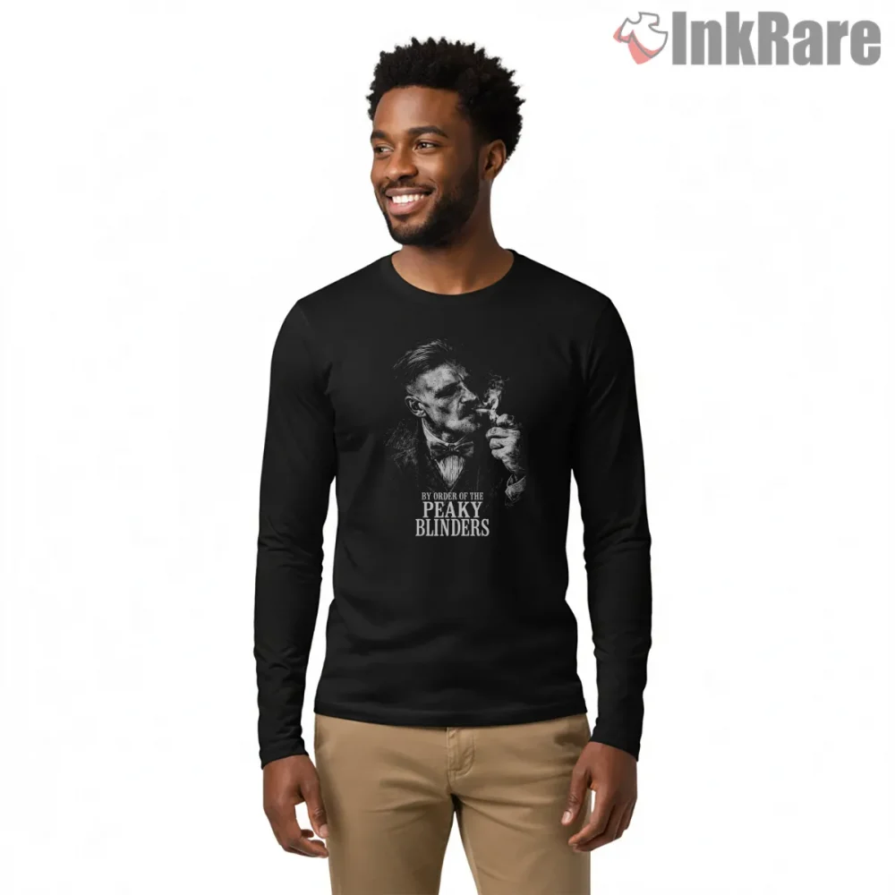 Arthur Shelby Smoking Vintage Black And White Portrait Shirt on black long sleeve shirt for men graphic tee