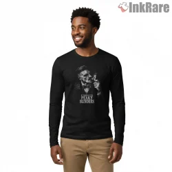 Arthur Shelby Smoking Vintage Black And White Portrait Shirt on black long sleeve shirt for men graphic tee