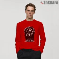 Men long sleeve red with stencil skeleton artwork