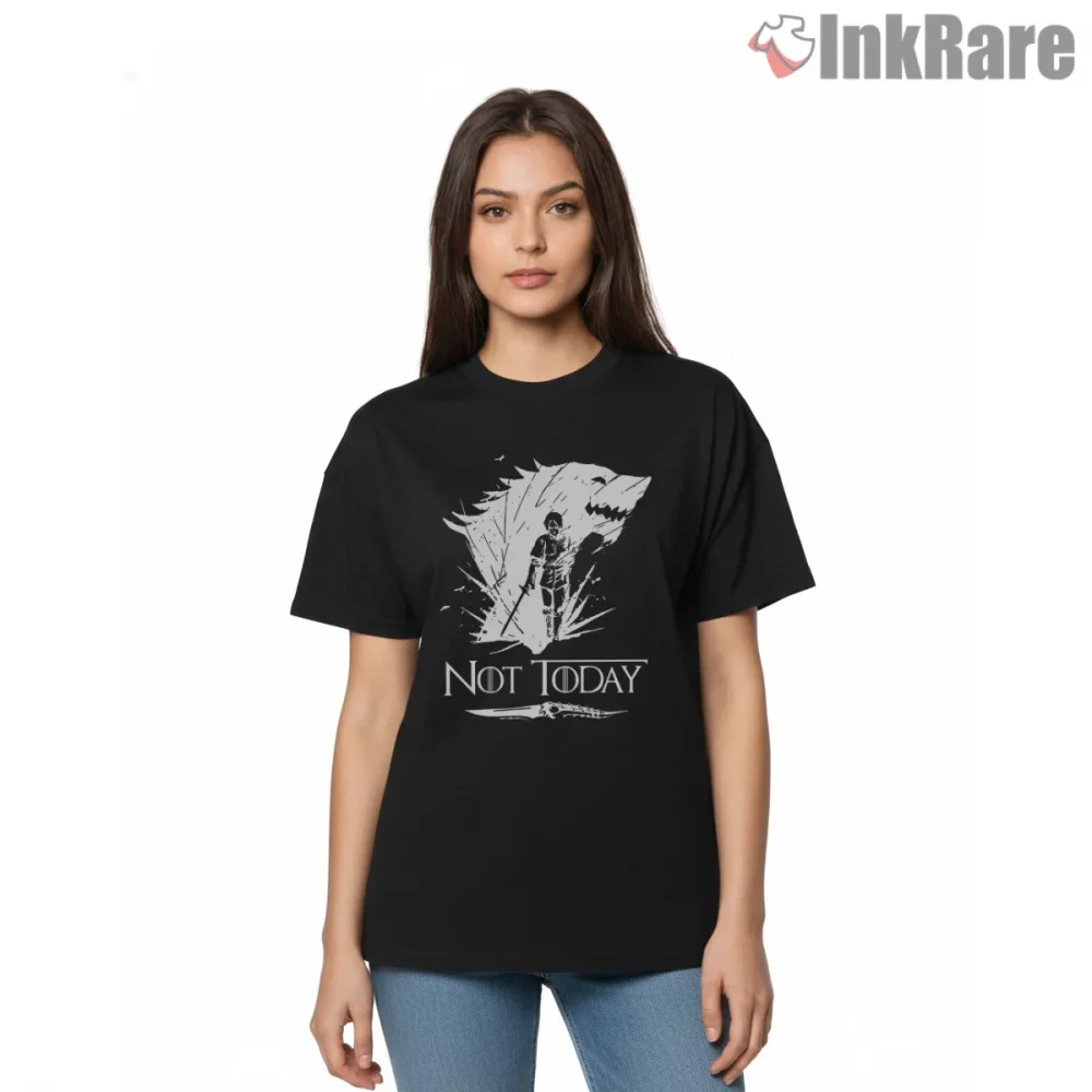 Arya Stark Not Today Silhouette Minimal Shirt on black short sleeve shirt for women graphic tee