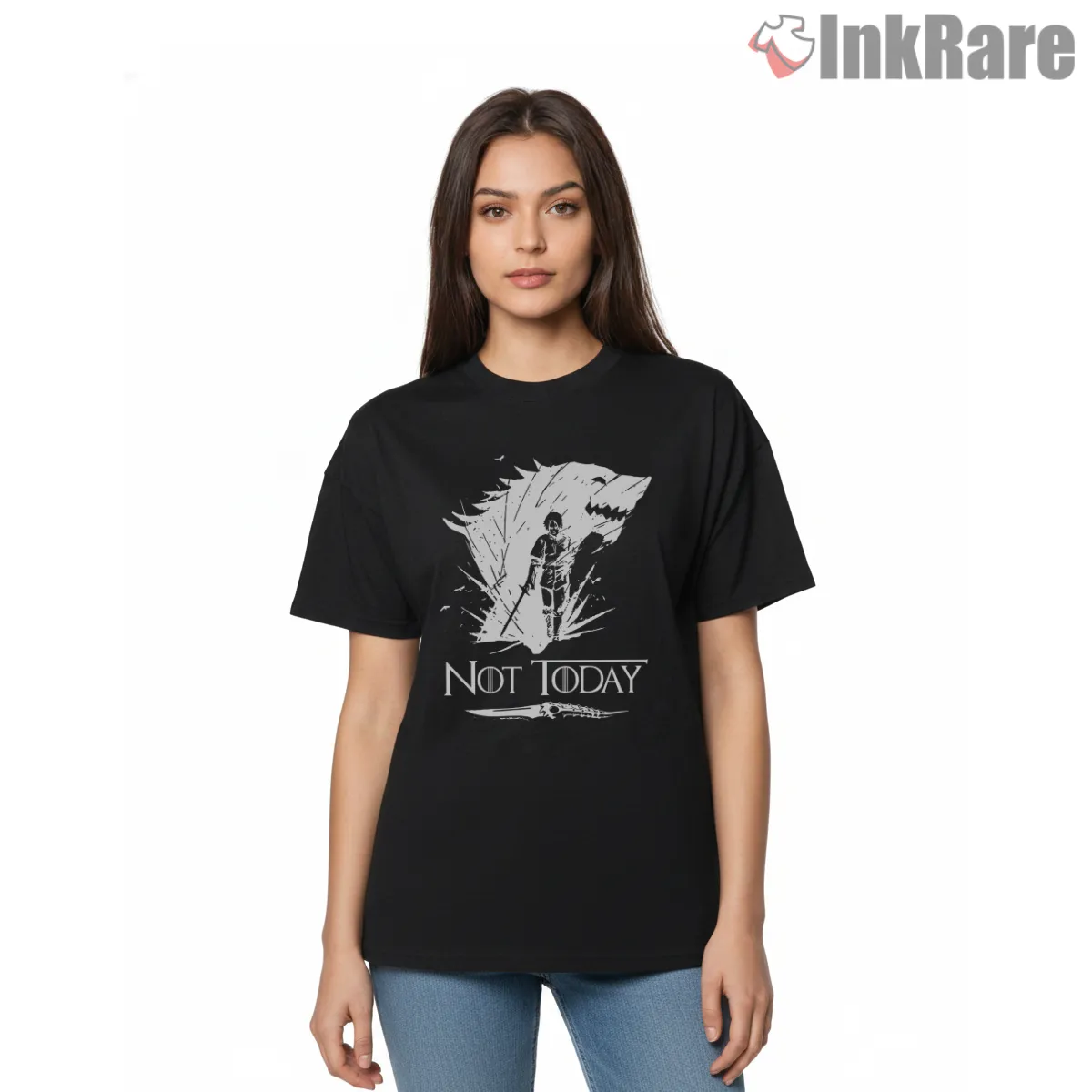 Arya Stark Not Today Silhouette Minimal Short Sleeve Black Arya Stark Not Today Silhouette Minimal Shirt on black short sleeve shirt for women graphic tee