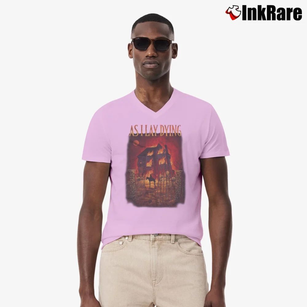 Men’s As I Lay Dying The Reaper Graphic V-Neck Tee in light pink | Sharp, Breathable, Everyday Staple