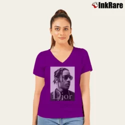 Women’s Asap Rocky Dior Graphic V-Neck Tee in purple | Chic Neckline, Soft Texture