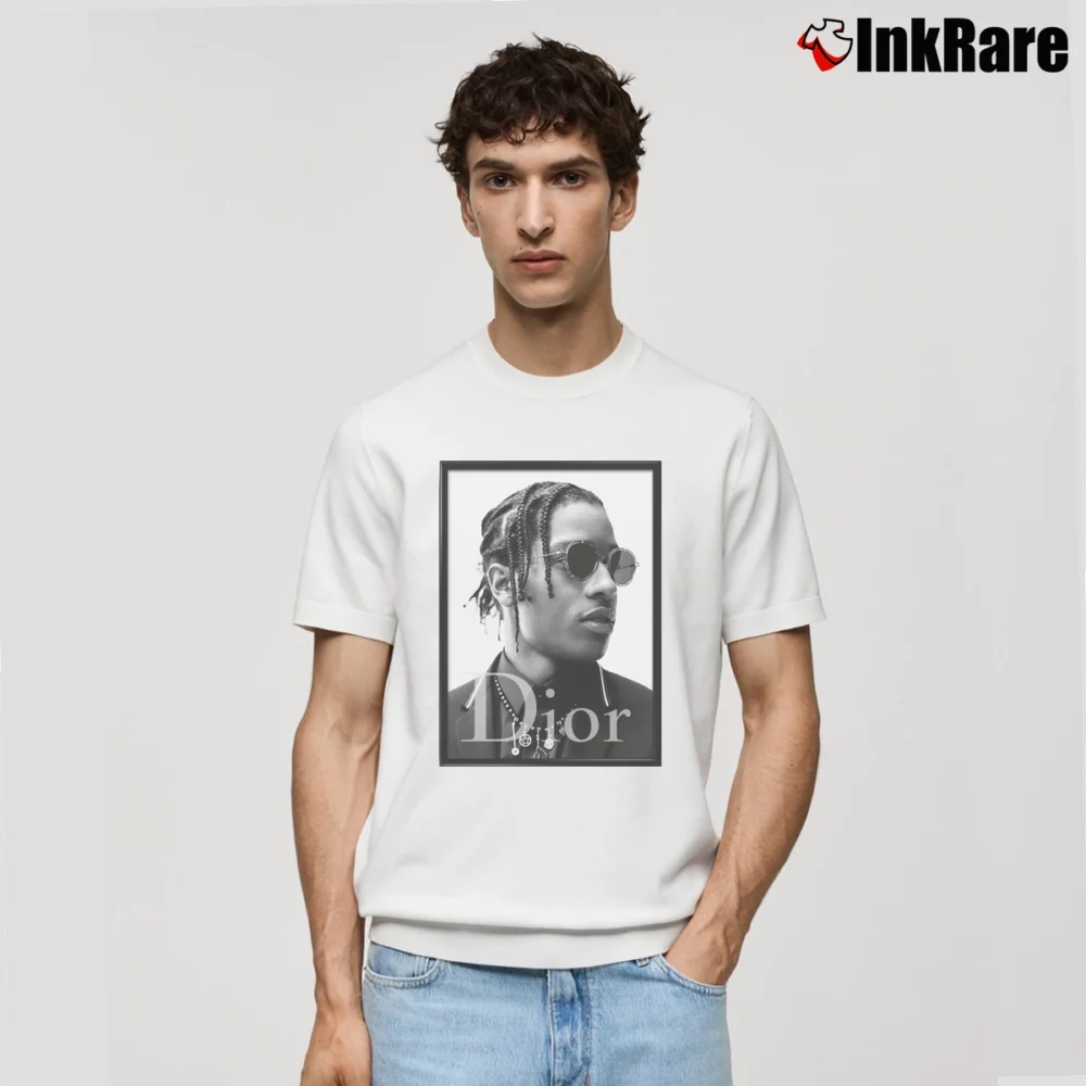 Men’s Asap Rocky Dior Inspired Street Style Classic T-Shirt in white | Soft, Breathable Everyday Wear
