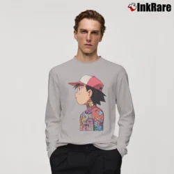 Men’s Ash Ketchum Tattoo Art Pokemon Long-Sleeve Shirt in sport grey | Sleek, Lightweight, Year-Round Wear