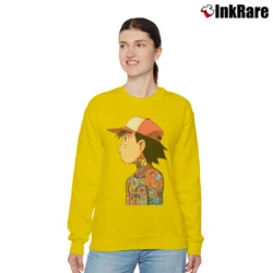 Women’s Ash Ketchum Tattoo Art Pokemon Relaxed Sweatshirt in yellow | Soft, Laid-Back Vibe