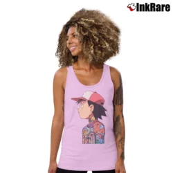 Women’s Ash Ketchum Tattoo Art Pokemon Tank Top in light pink | Lightweight, Movement-Friendly