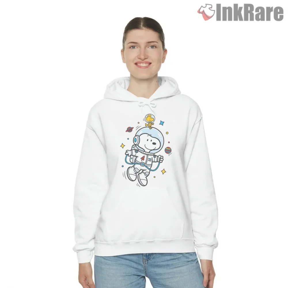 Astronaut Snoopy And Woodstock Floating Shirt on white hoodie for women graphic tee