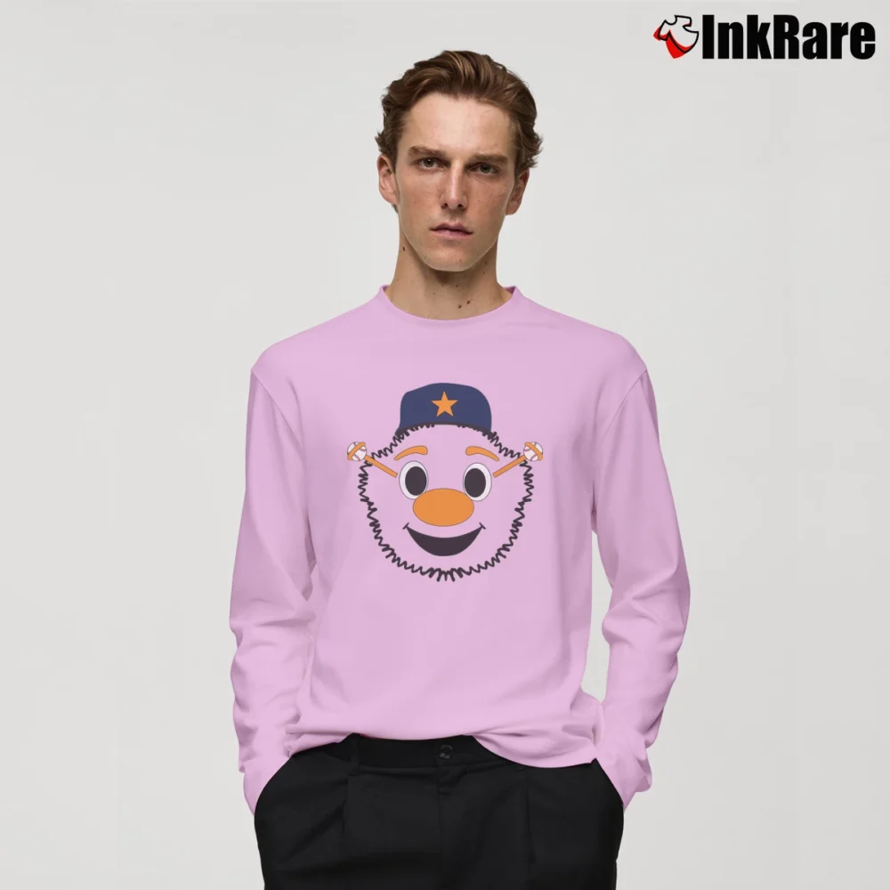 Men’s Astros Orbit Alien Mascot Halloween Costume Graphic Long-Sleeve Shirt in light pink | Sleek, Lightweight, Year-Round Wear