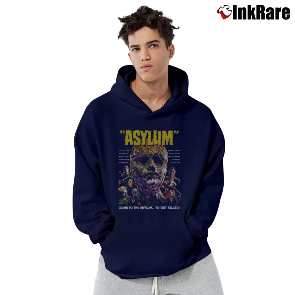 Men’s Asylum 1972 Horror Film Pullover Hoodie in navy | Cozy, Durable, Modern Fit