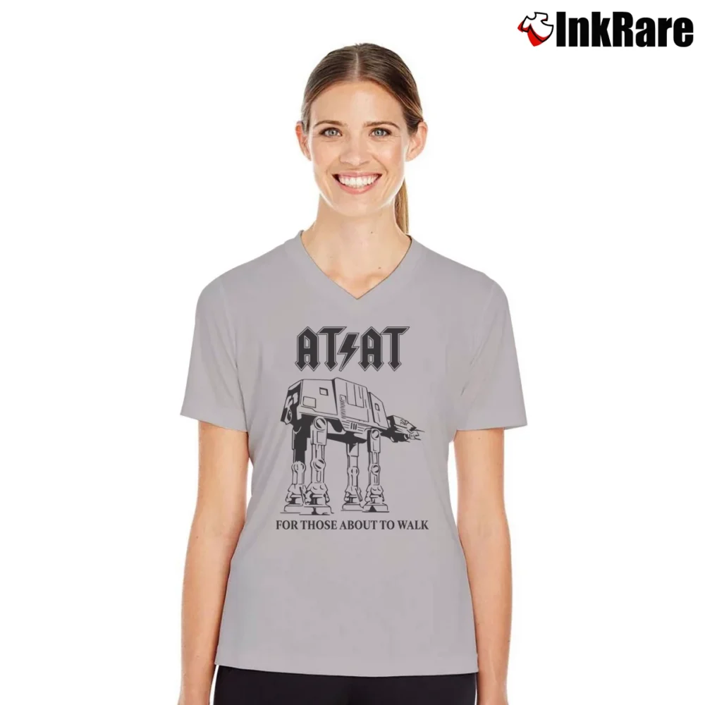 Women’s AT - AT Walk Funny AC/DC Parody Star Wars V-Neck Tee in sport grey | Chic Neckline, Soft Texture