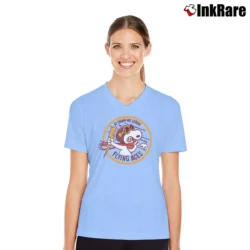 Women’s At Dawn We Strike Flying Aces Snoopy V-Neck Tee in light blue | Chic Neckline, Soft Texture