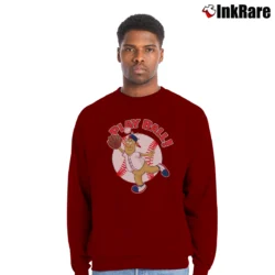 Men’s Atlanta Braves Baseball Blooper Mascot Fan Crewneck Sweatshirt in maroon | Cozy Fabric, Clean Style