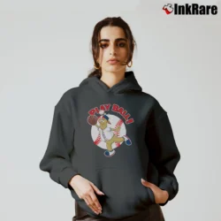 Women’s Atlanta Braves Blooper Mascot Play Ball Cozy Hoodie in charcoal | Warm, Structured, Stylish