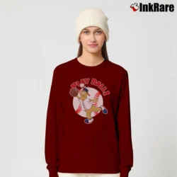 Women’s Atlanta Braves Blooper Mascot Play Ball Long-Sleeve Top in maroon | Sleek, Versatile, All-Season