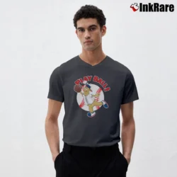 Men’s Atlanta Braves Blooper Mascot Play Ball V-Neck Tee in charcoal | Sharp, Breathable, Everyday Staple