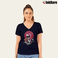 Women’s Atlanta Hawks Basketball Player Mickey Mouse V-Neck Tee in navy | Chic Neckline, Soft Texture