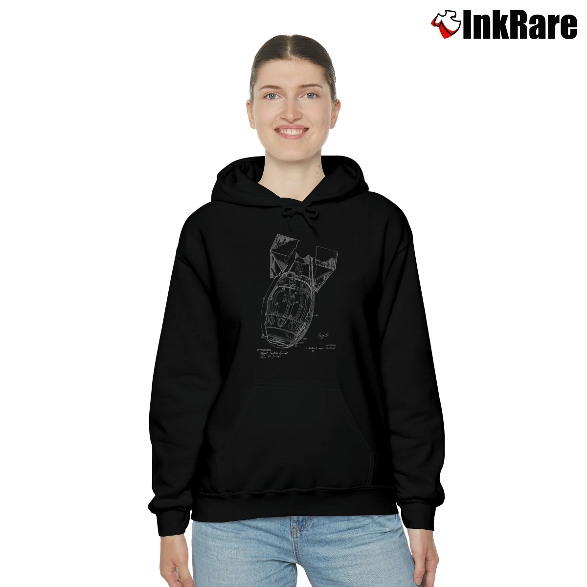 Women’s Atomic Bomb Patent Oppenheimer Cozy Hoodie in black | Warm, Structured, Stylish