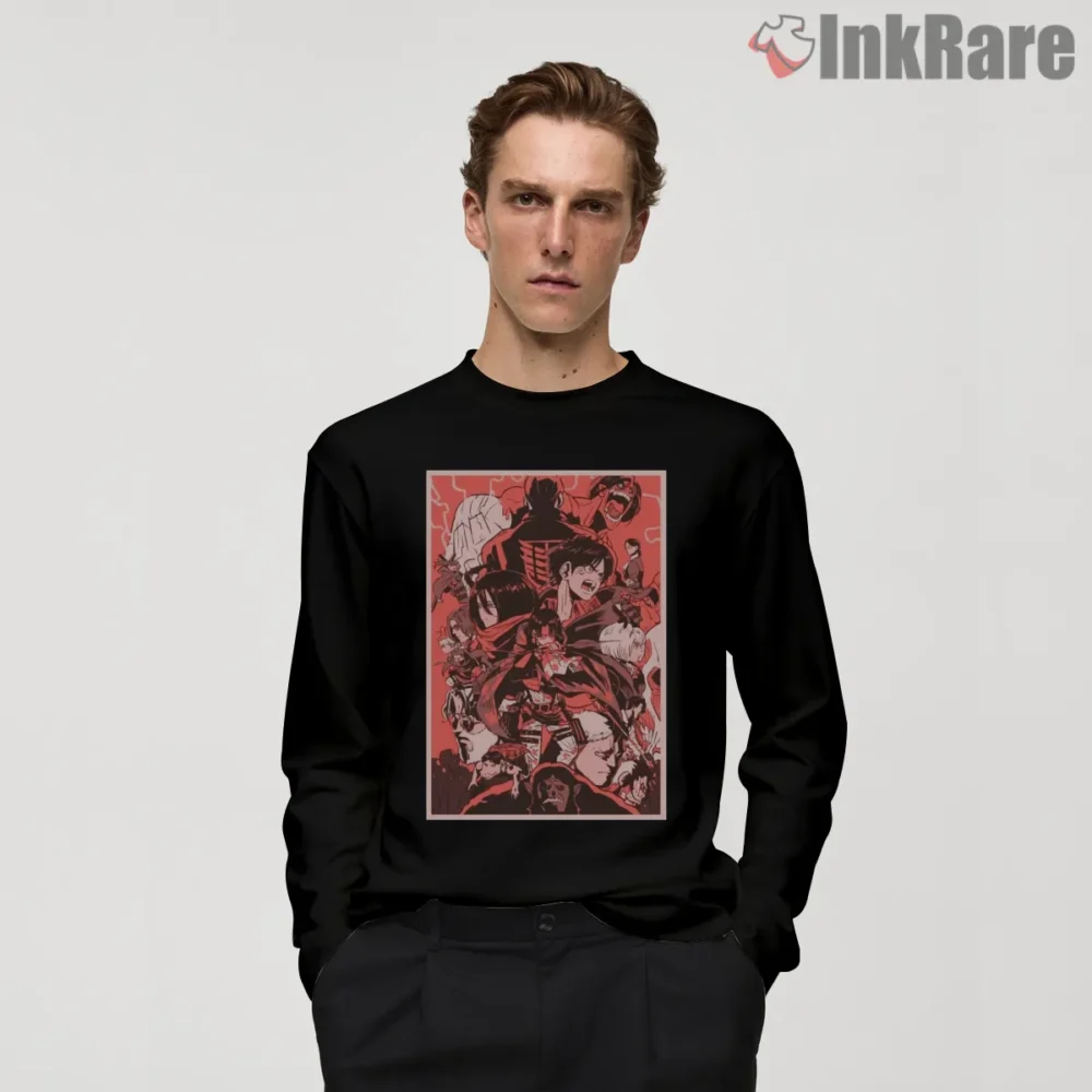 Attack On Titan Epic Manga Collage Shirt on black long sleeve shirt for men graphic tee