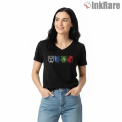 Attack On Titan Neon Corps Emblems Shirt on black v-neck shirt for women graphic tee