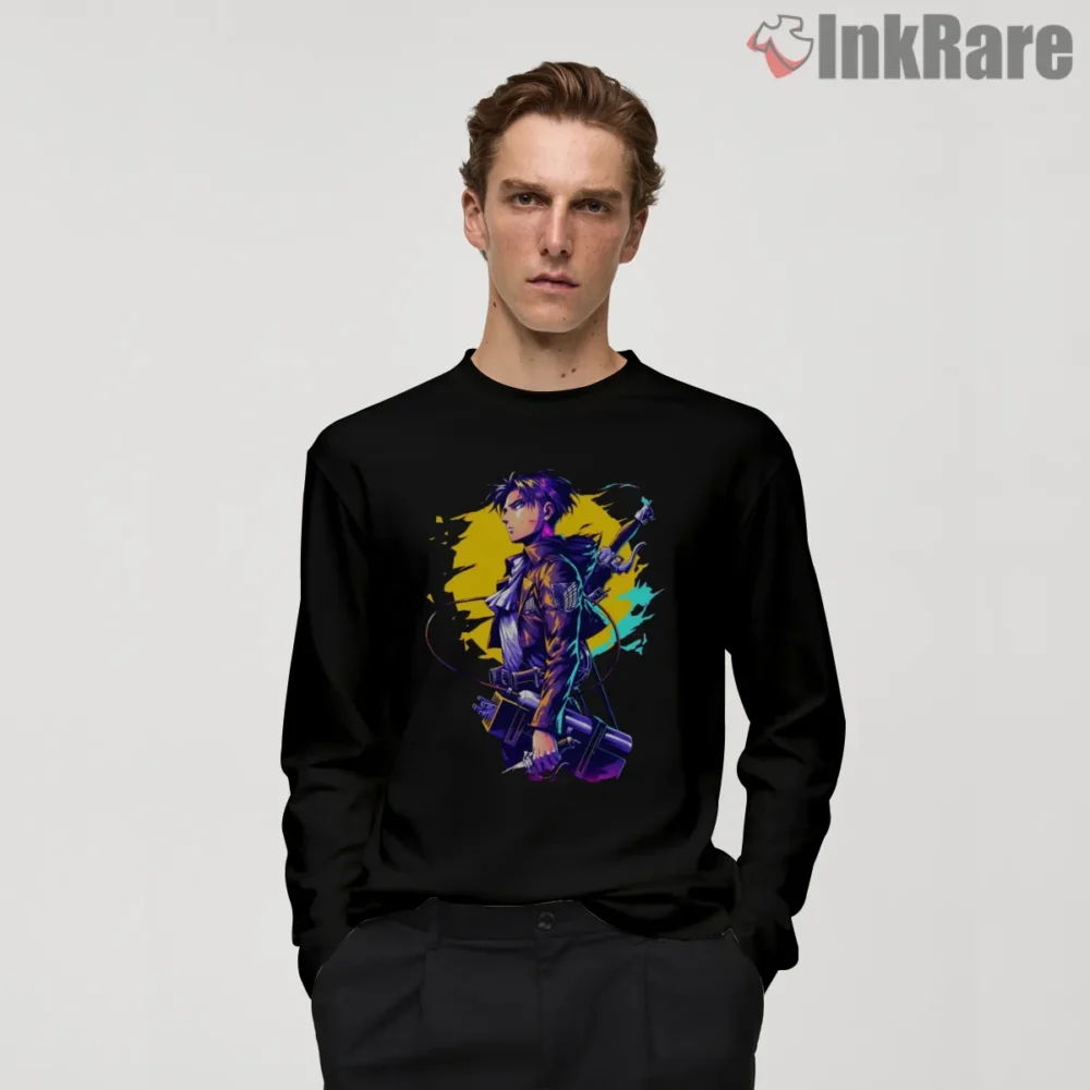 Attack On Titan Neon Japanese Text Scout Shirt on black long sleeve shirt for men graphic tee