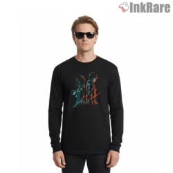 Attack On Titan Pop Art Duo Silhouette Shirt on black long sleeve shirt for men graphic tee
