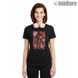 Attack On Titan Red Battle Collage Shirt on black short sleeve shirt for women graphic tee