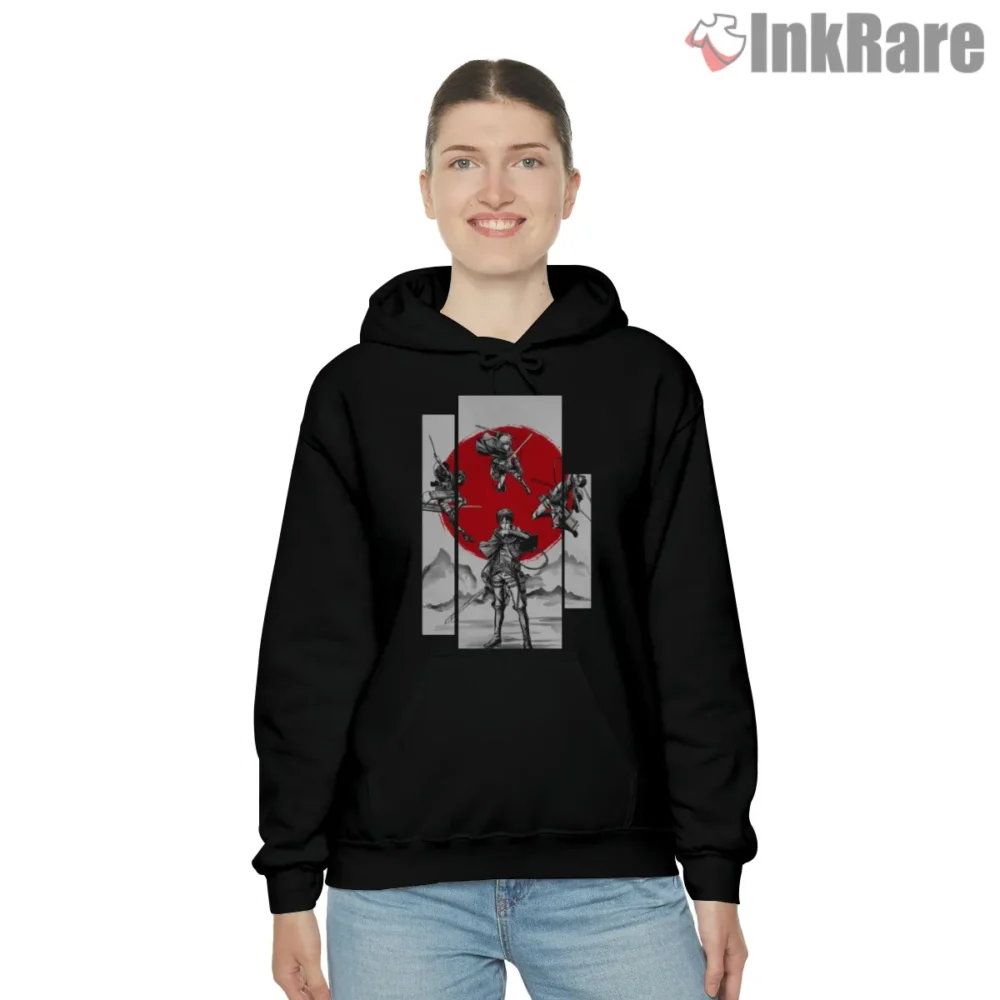 Attack On Titan Red Sun Scout Grid Shirt on black hoodie for women graphic tee