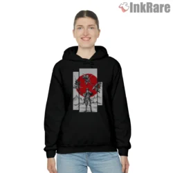 Attack On Titan Red Sun Scout Grid Shirt on black hoodie for women graphic tee