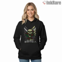 Attack On Titan Skull Roses Survey Emblem Shirt on black hoodie for women graphic tee