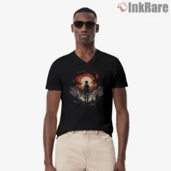 Attack On Titan Storm Silhouette Logo Shirt on black v-neck shirt for men graphic tee