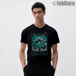 Attack On Titan Teal Chosen Army Tapestry Shirt on black v-neck shirt for men graphic tee