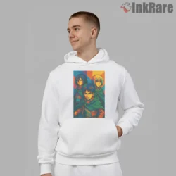 Attack On Titan Trio Bold Anime Poster Shirt on white hoodie for men graphic tee