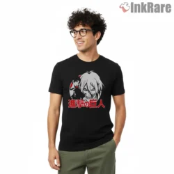 Attack Titan Eren Kanji Face Shirt on black short sleeve shirt for men graphic tee