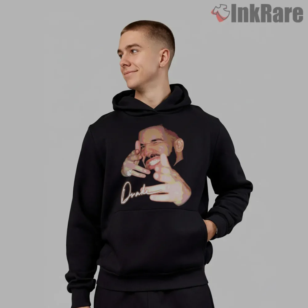 Aubrey Drake Graham Laughing Signature Shirt on black hoodie for men graphic tee