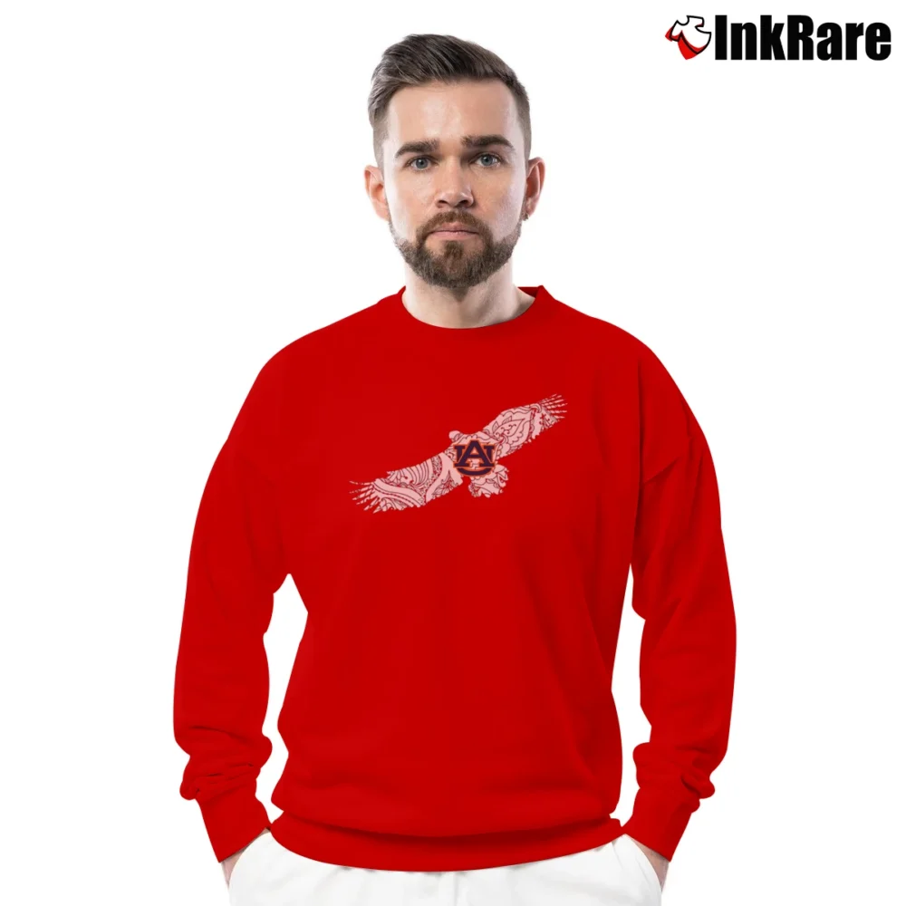 Men’s Auburn Tigers Beautiful Eagle Team Crewneck Sweatshirt in red | Cozy Fabric, Clean Style