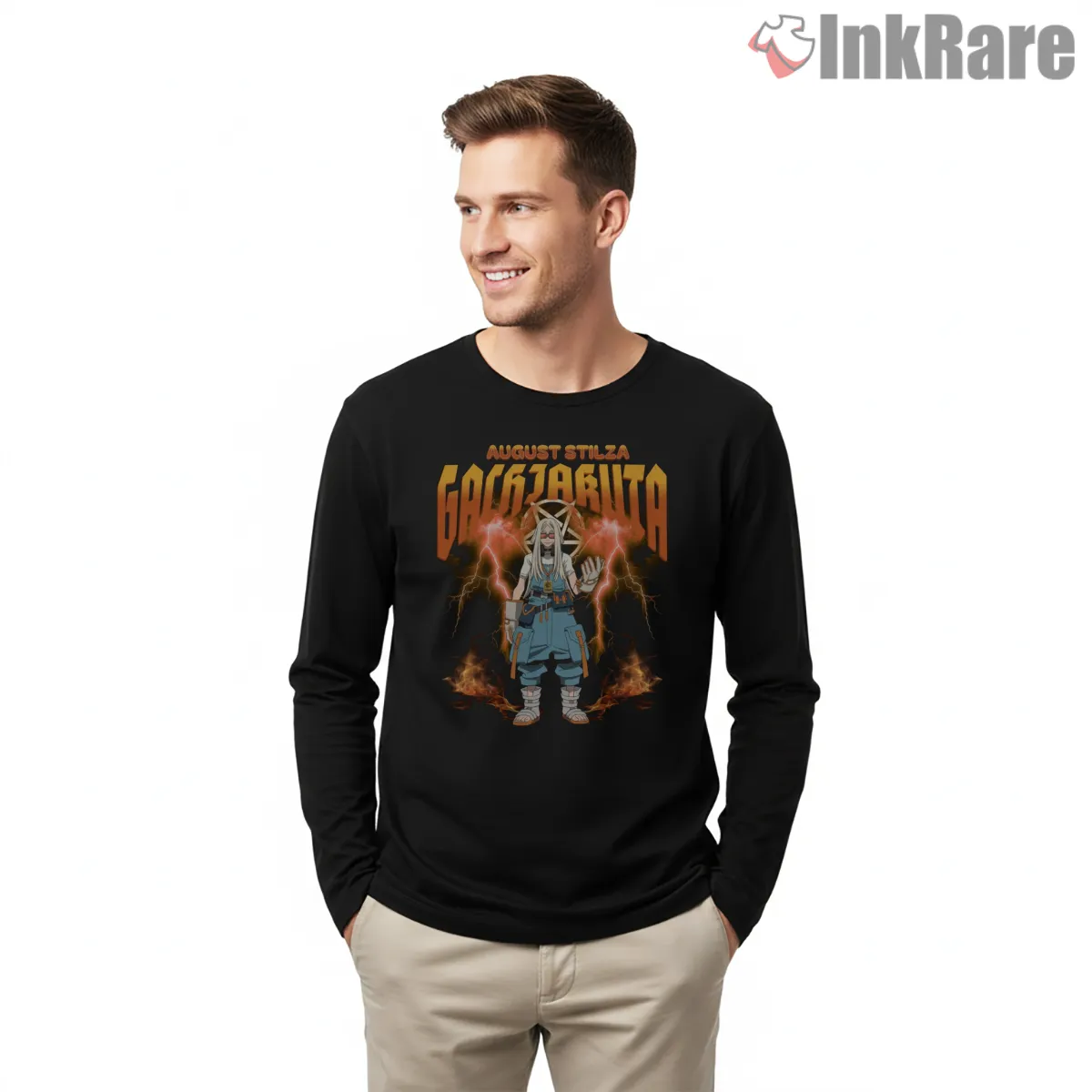 August Lightning Aura Power Gachiakuta Anime Shirt on black long sleeve shirt for men graphic tee
