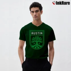 Men’s Austin FC Logo V-Neck Tee in forest green | Sharp, Breathable, Everyday Staple