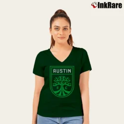 Women’s Austin FC Logo V-Neck Tee in forest green | Chic Neckline, Soft Texture