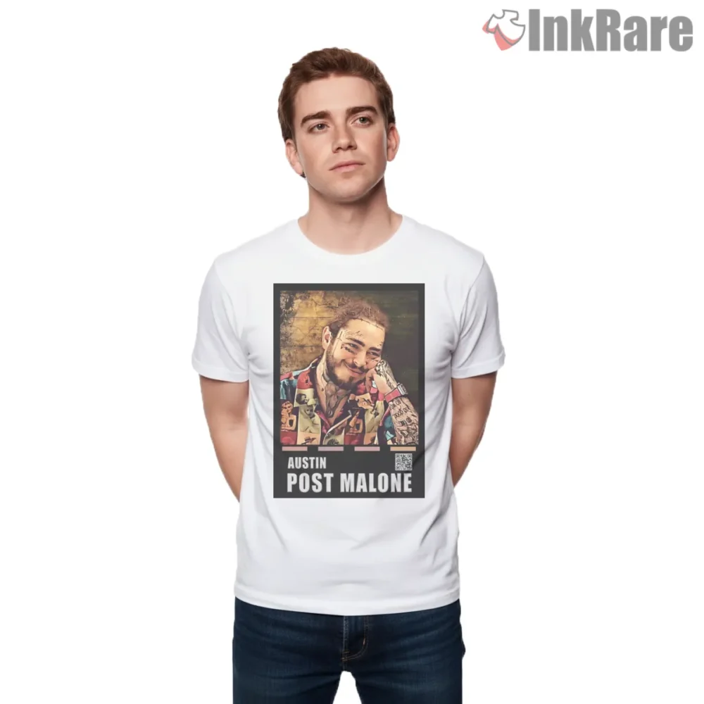 Austin Post Malone Colorful Album Portrait Art Shirt on white short sleeve shirt for men graphic tee