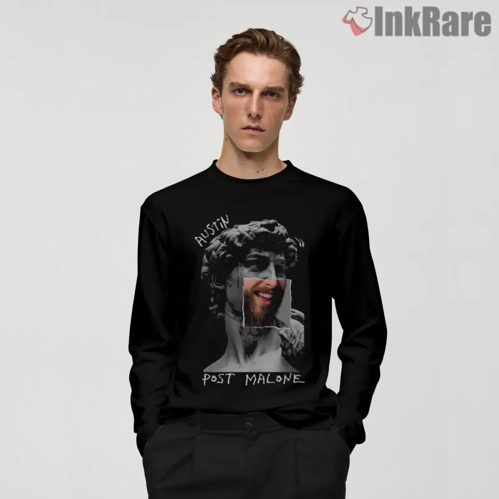 Austin Post Malone Marble Statue Mash Up Art Shirt on black long sleeve shirt for men graphic tee