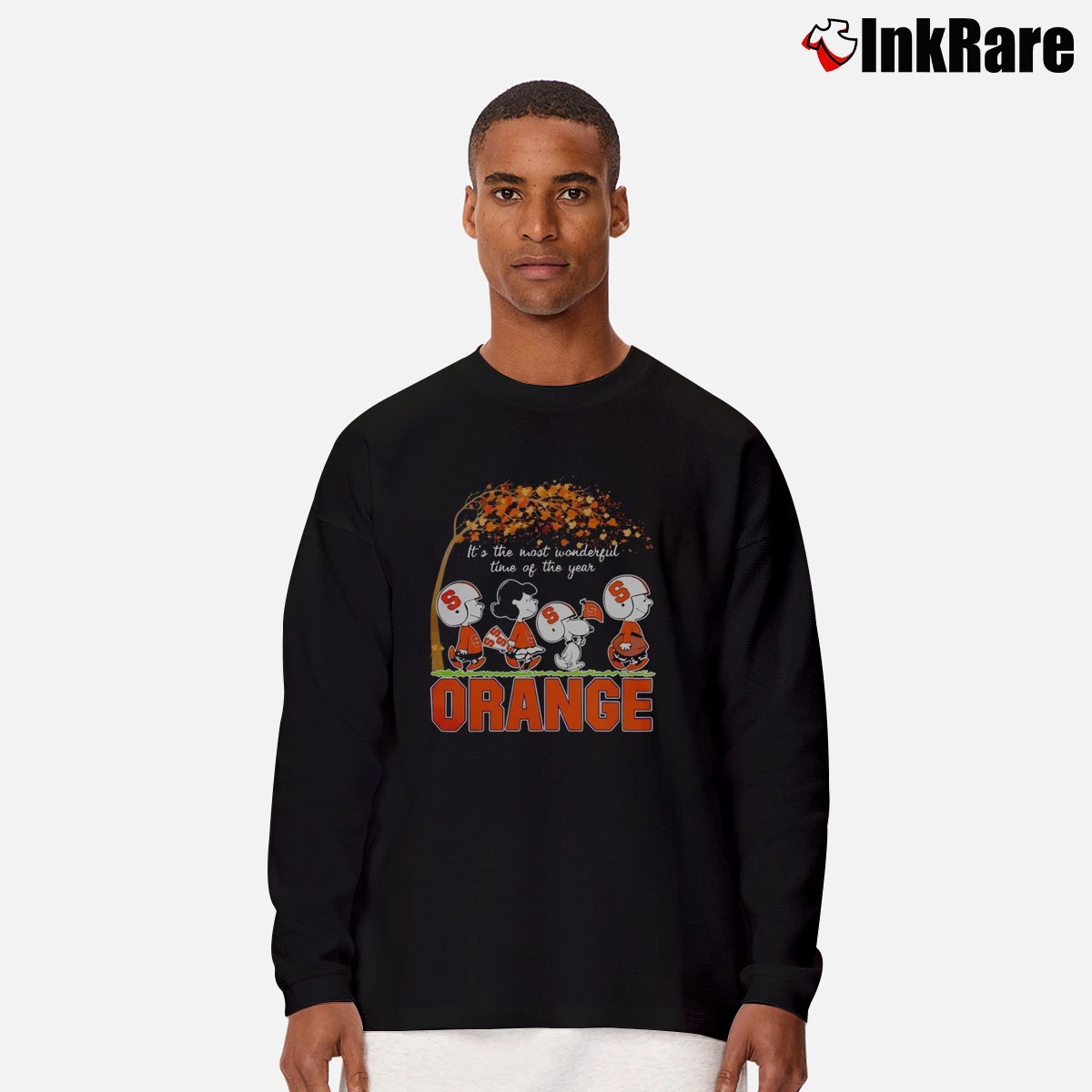 Men’s Autumn Syracuse Orange Snoopy The Most Beautiful Time Of The Year Long-Sleeve Shirt in black | Sleek, Lightweight, Year-Round Wear