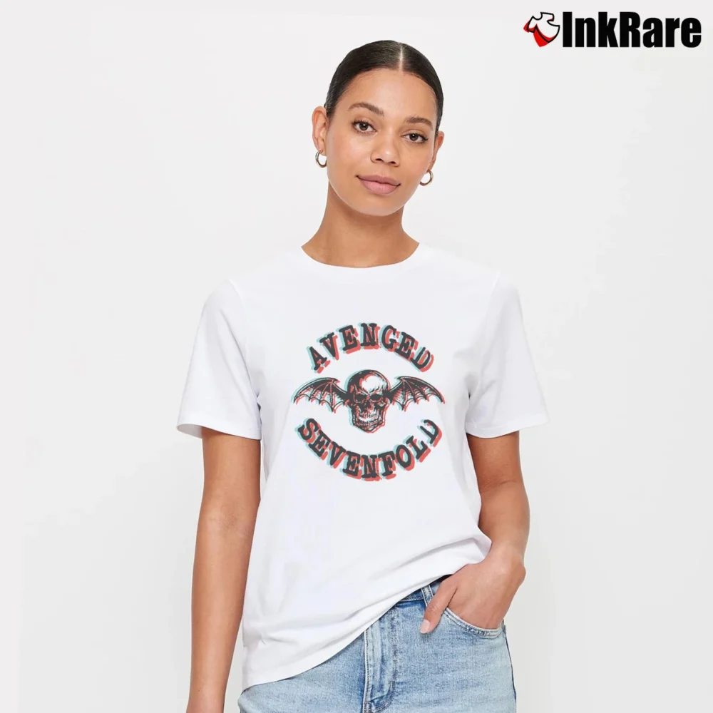 Women’s Avenged Sevenfold Skull Bat 3d Signature T-Shirt in white | Soft, Flattering Fit