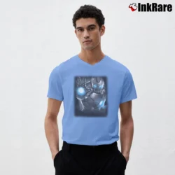 Men’s Avengers Age Of Ultron Iron Darkness Marvel V-Neck Tee in light blue | Sharp, Breathable, Everyday Staple