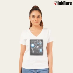 Women’s Avengers Age Of Ultron Iron Darkness Marvel V-Neck Tee in white | Chic Neckline, Soft Texture
