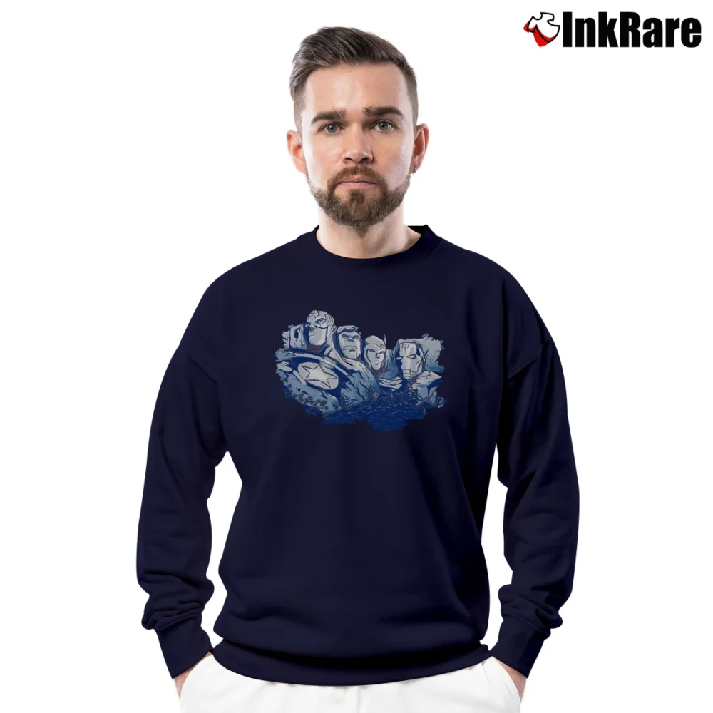 Men’s Avengers Age Of Ultron Mount Rushmore Marvel Crewneck Sweatshirt in navy | Cozy Fabric, Clean Style