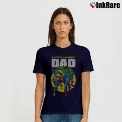 Women’s Avengers Hulk Captain America Earth's Mightiest Dad Signature T-Shirt in navy | Soft, Flattering Fit